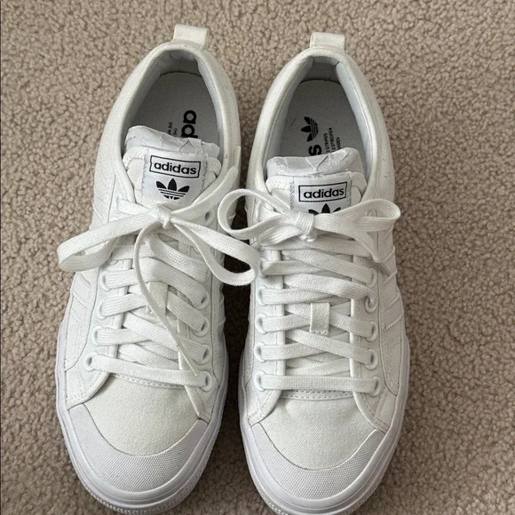 Adidas Nissa Platform White Canvas Sneakers - Picture 2 of 10